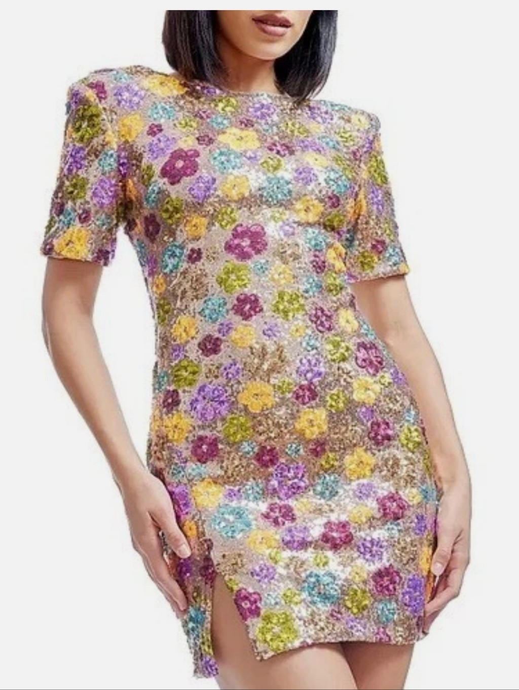 Dress The Population Sequin Floral Cocktail Dress Maddox Multicolor Sz M $318